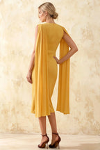 Gretchen Golden High Neck Midi Dress Wedding Guest