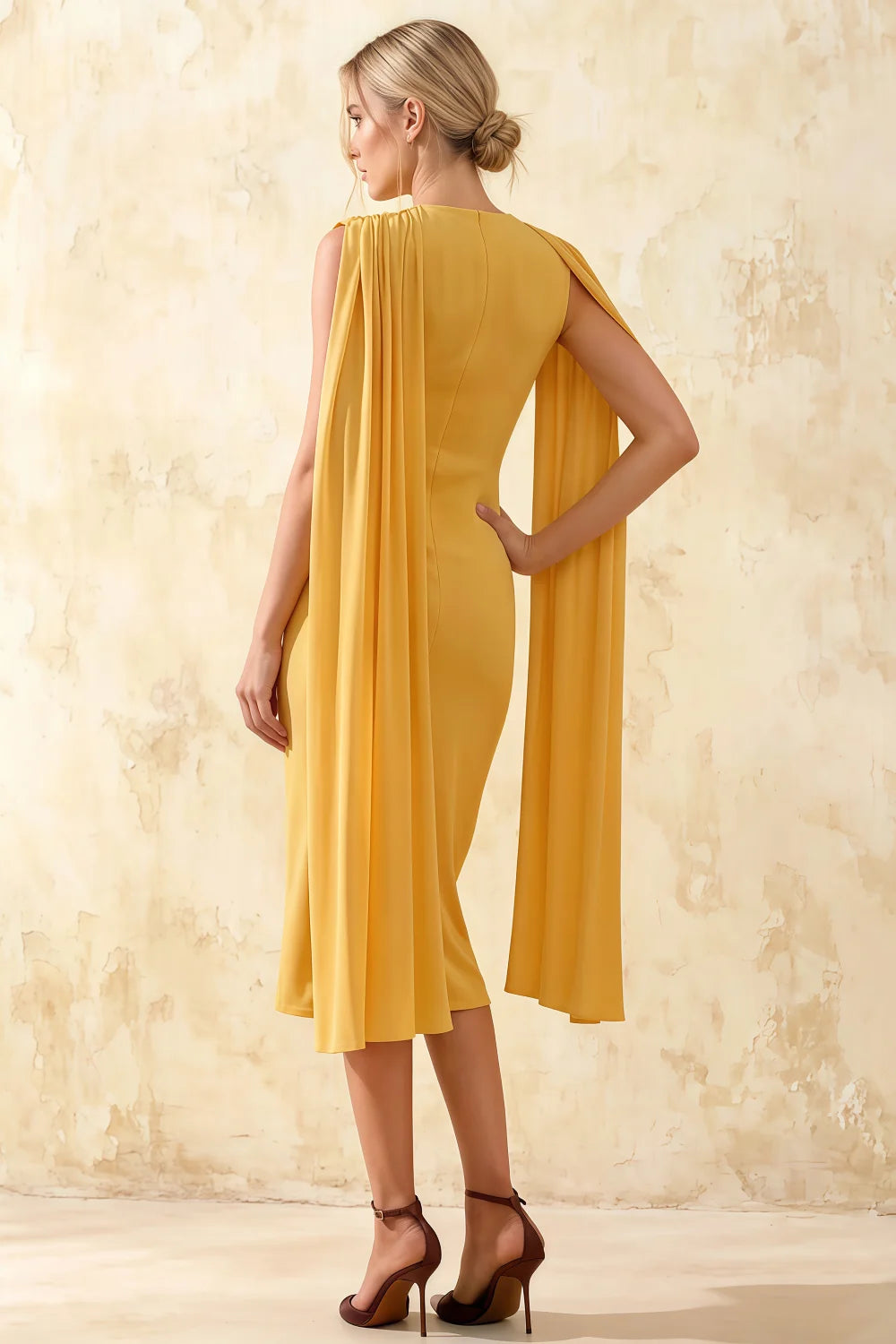 Gretchen Golden High Neck Midi Dress Wedding Guest