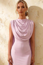 Gretchen Lilac Clemence High Neck Midi Dress with Cape