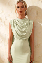 Gretchen Mint High Neck Bodycon Dress Midi with Cape Detail