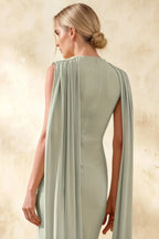 Gretchen Mint High Neck Bodycon Dress Midi with Cape Detail