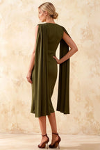 Gretchen Olive Green High Neck Draped Midi Dress