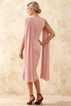 Gretchen Pink High Neck Formal Midi Dress | Elegant Cape Midi