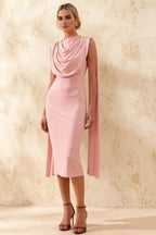 Gretchen Pink High Neck Formal Midi Dress | Elegant Cape Midi