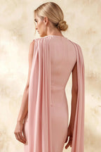 Gretchen Pink High Neck Formal Midi Dress | Elegant Cape Midi