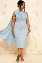 Gretchen Powder Blue High Neck Midi Cocktail Dress