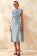 Gretchen Powder Blue High Neck Midi Cocktail Dress