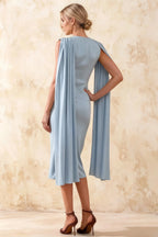 Gretchen Powder Blue High Neck Midi Cocktail Dress