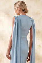Gretchen Powder Blue High Neck Midi Cocktail Dress