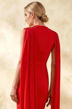 Gretchen Red High Neck Midi Dress Casual | Elegant Cape Dress