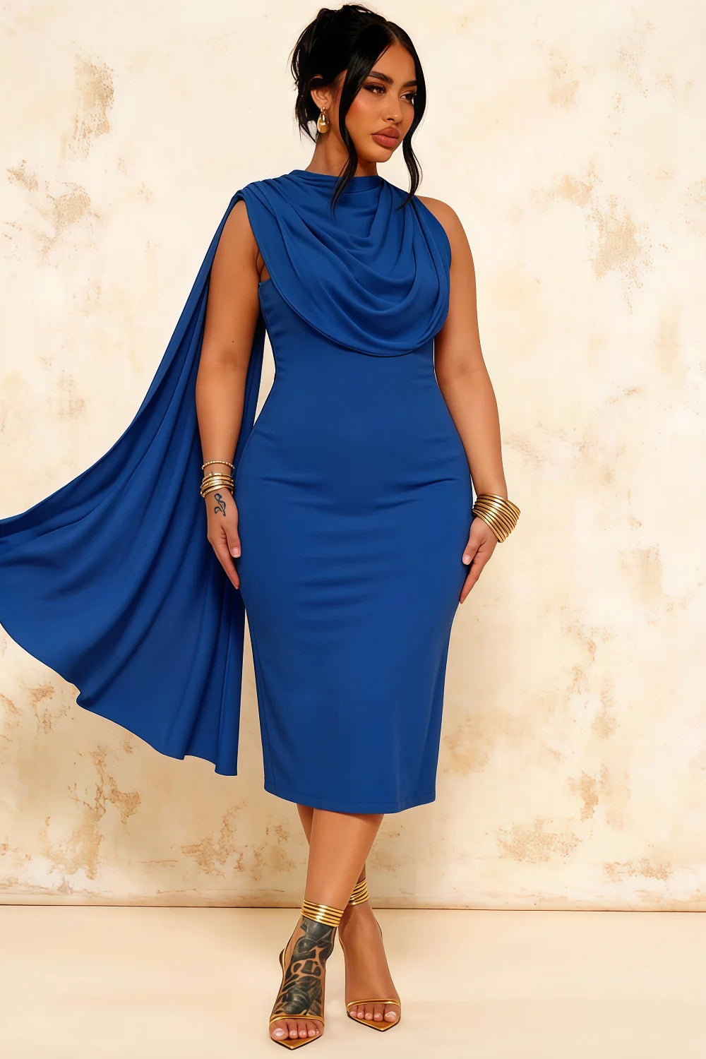 Gretchen Royal Blue High Neck Midi Dress Formal Main image