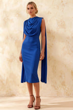Gretchen Royal Blue High Neck Midi Dress Formal