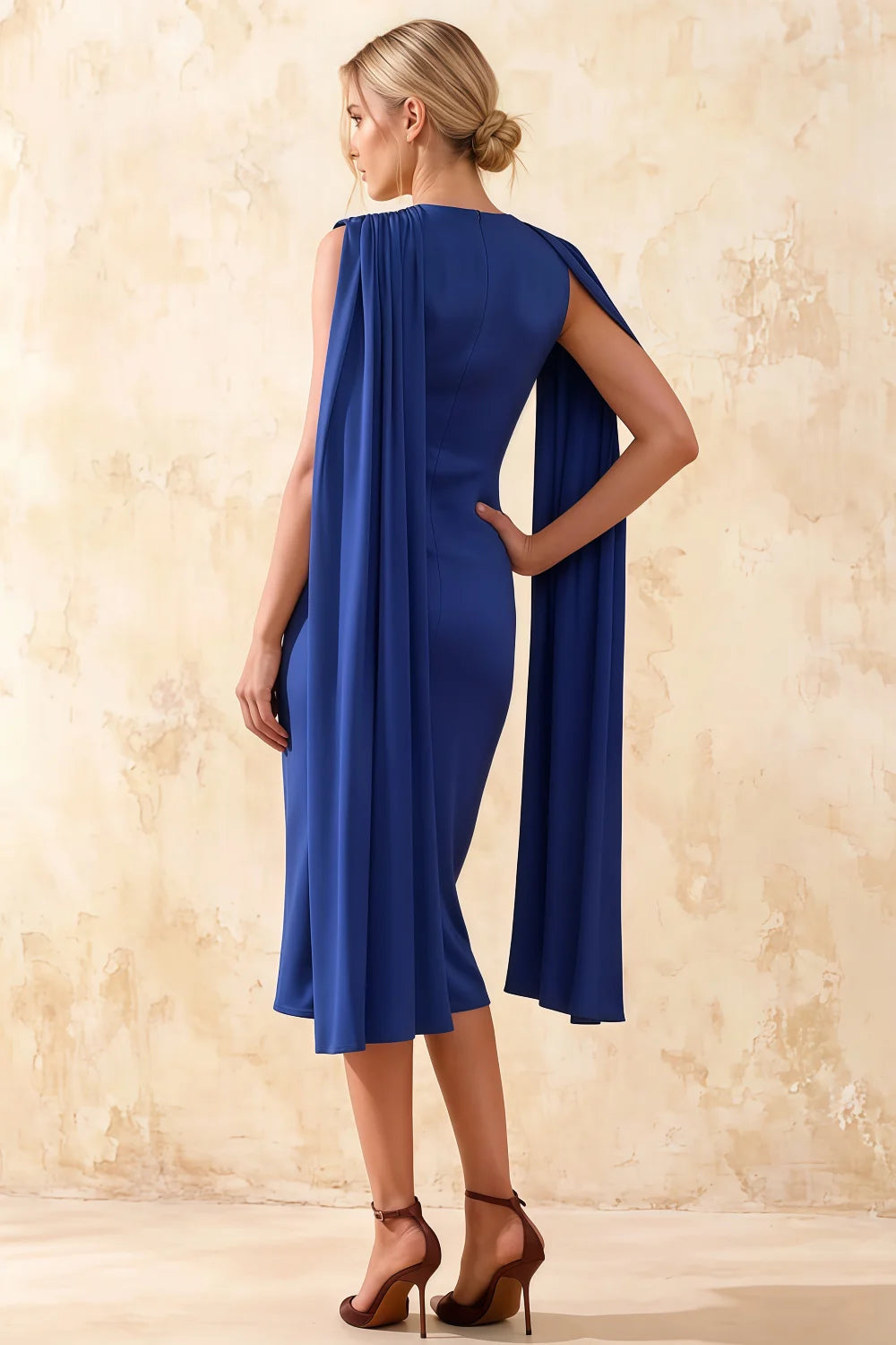 Gretchen Royal Blue High Neck Midi Dress Formal