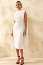 Gretchen White High Neck Midi Dress | Sophisticated Cape Midi