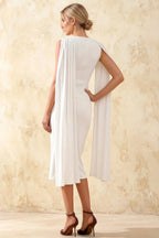 Gretchen White High Neck Midi Dress | Sophisticated Cape Midi