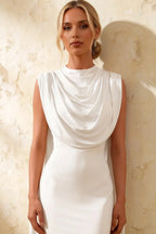 Gretchen White High Neck Midi Dress | Sophisticated Cape Midi