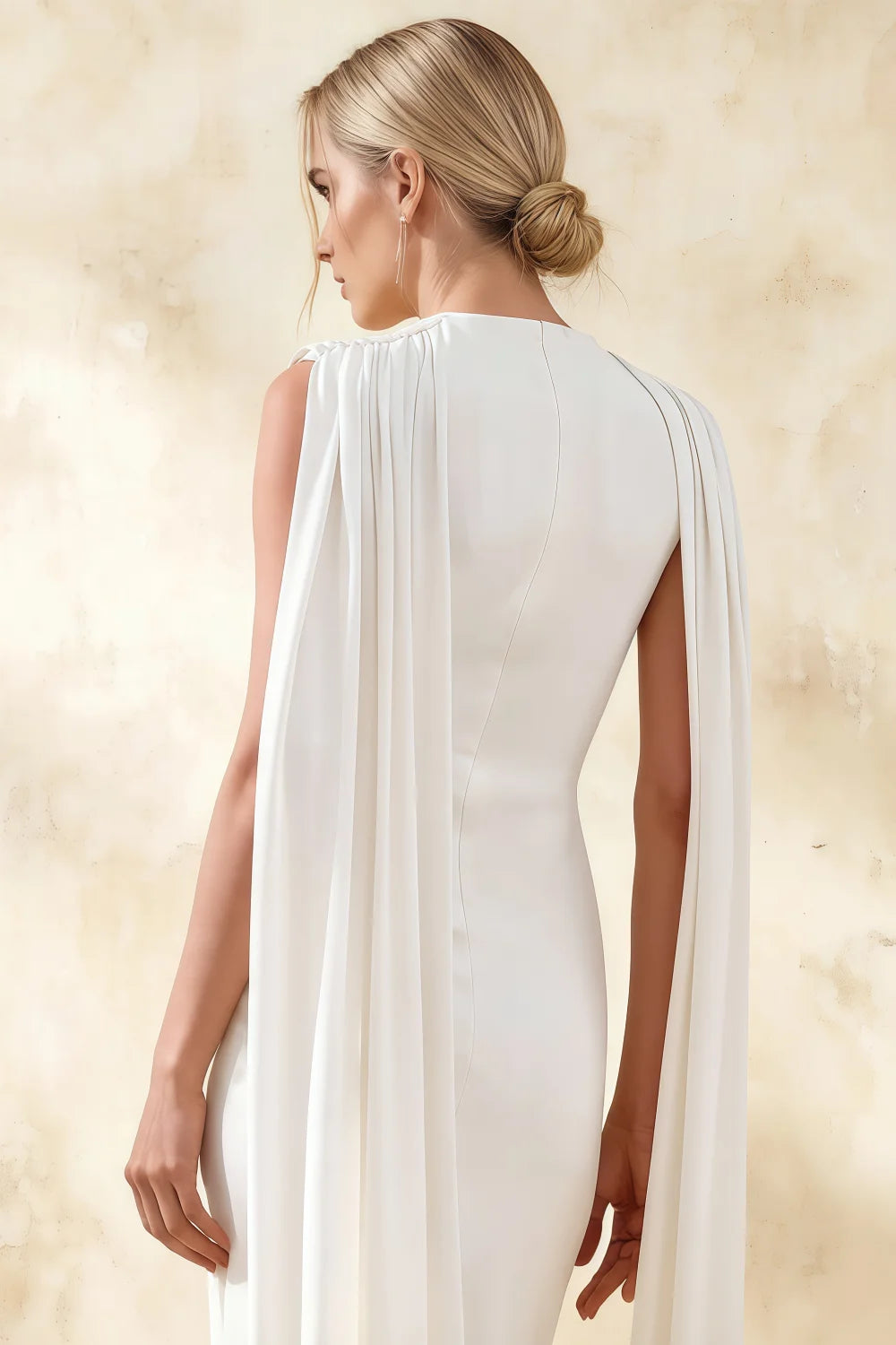 Gretchen White High Neck Midi Dress | Sophisticated Cape Midi