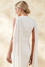 Gretchen White High Neck Midi Dress | Sophisticated Cape Midi