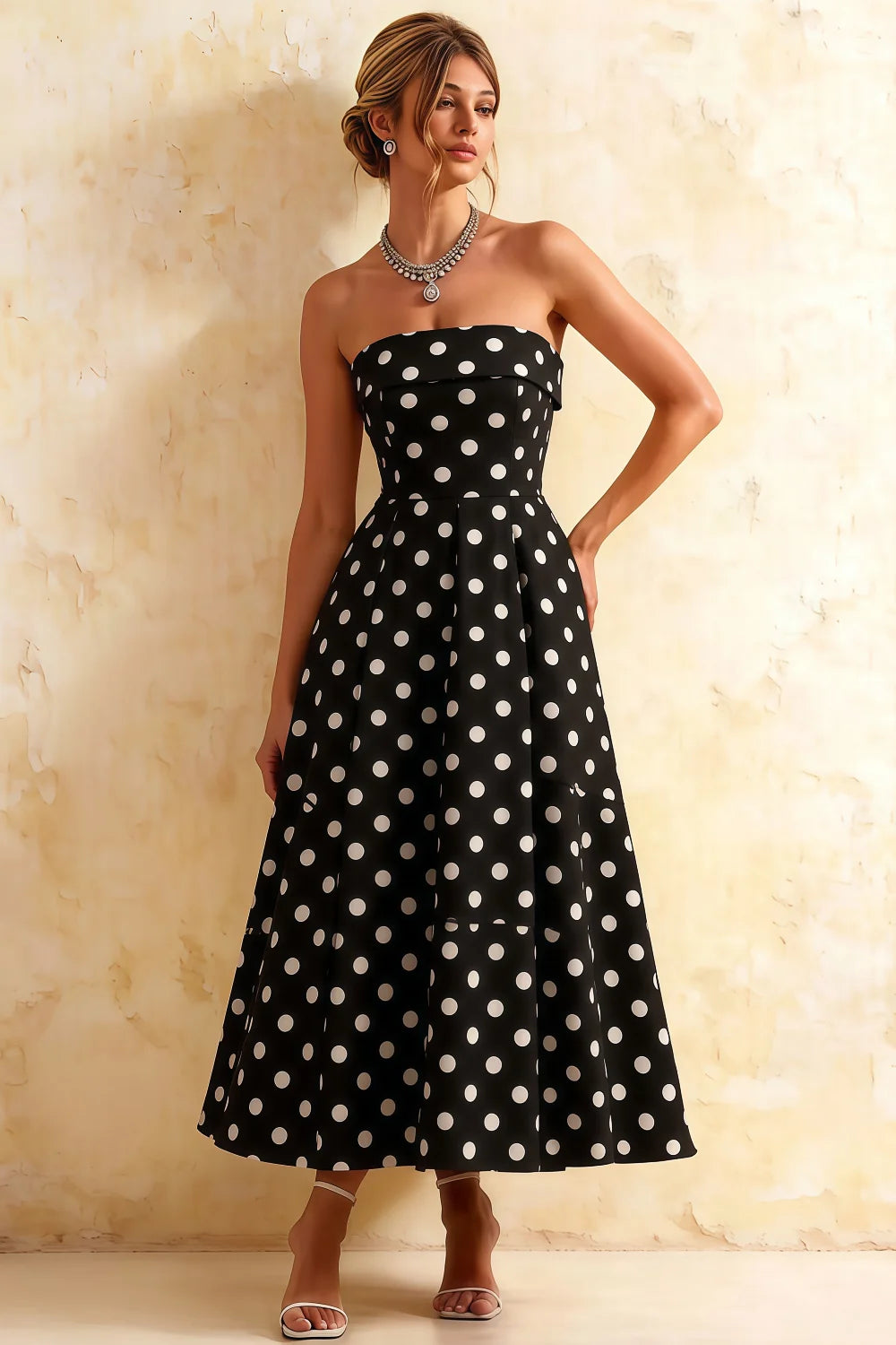 Gwen Black Polka Dot Tate Strapless Midi Dress Main image