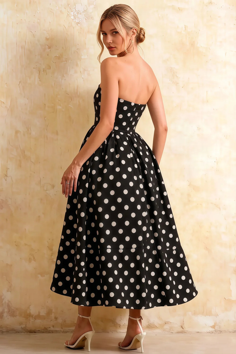 Gwen Black Polka Dot Tate Strapless Midi Dress