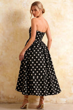 Gwen Black Polka Dot Tate Strapless Midi Dress