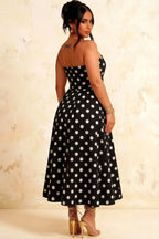 Gwen Black Polka Dot Tate Strapless Midi Dress