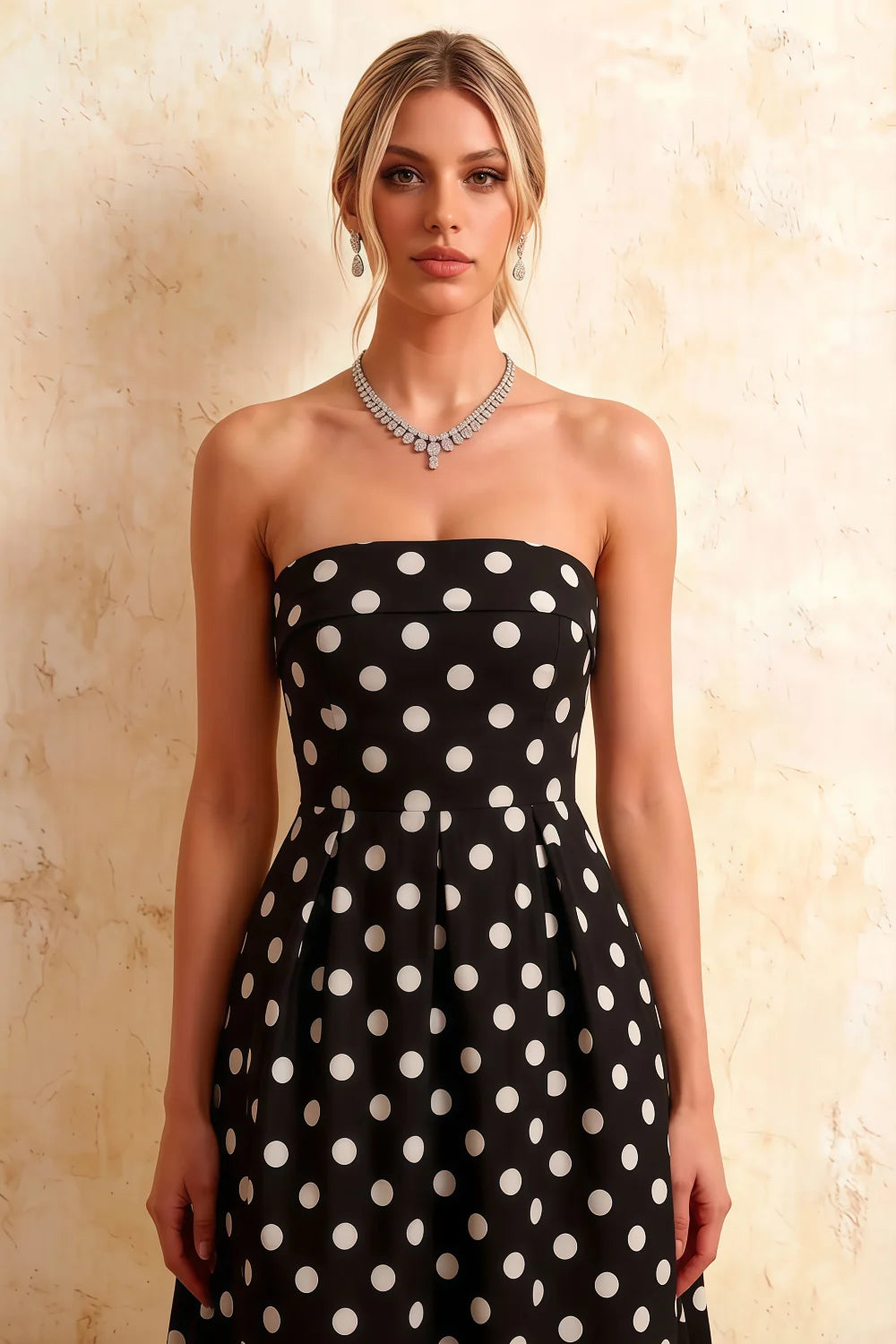 Gwen Black Polka Dot Tate Strapless Midi Dress