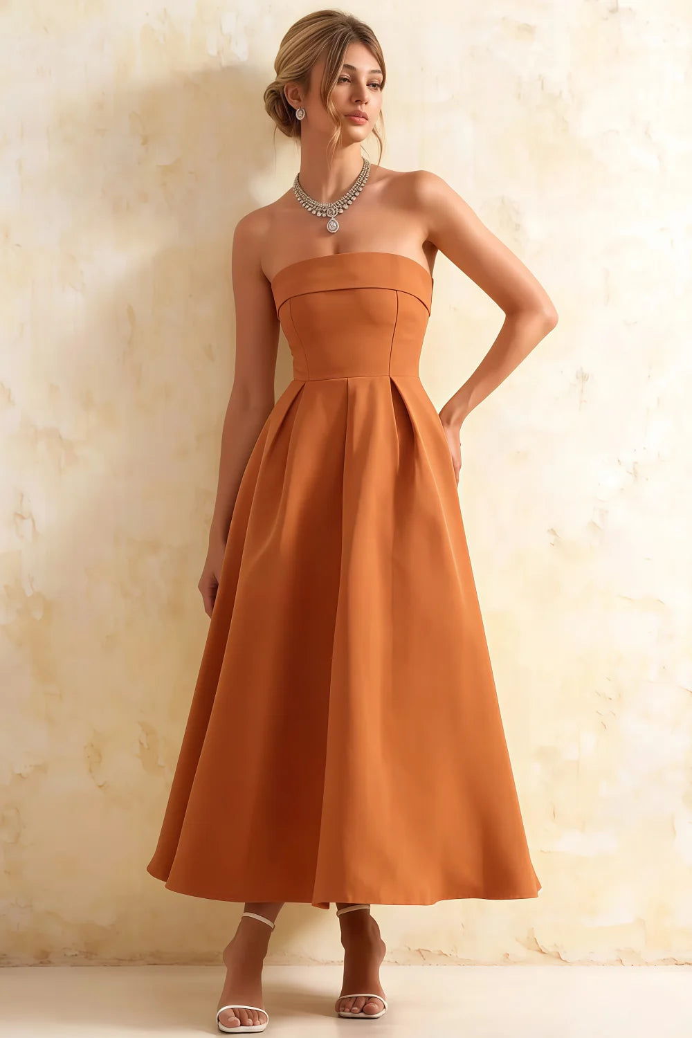 Gwen Bronze Strapless Midi Dress | Elegant Formal Midi Dress