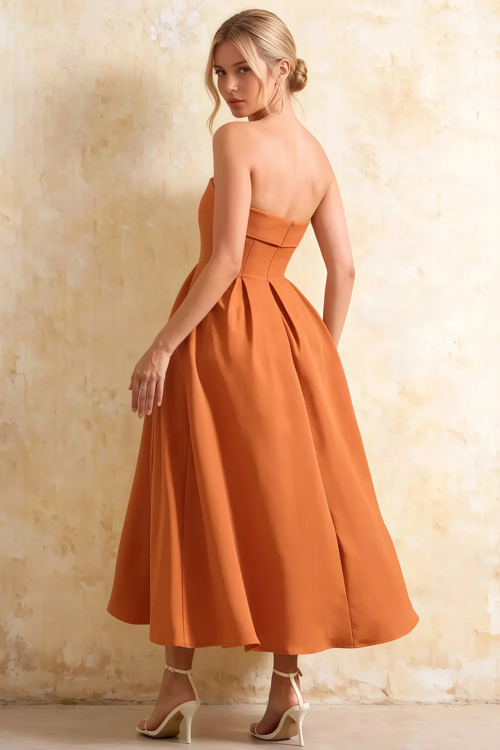 Gwen Bronze Strapless Midi Dress | Elegant Formal Midi Dress