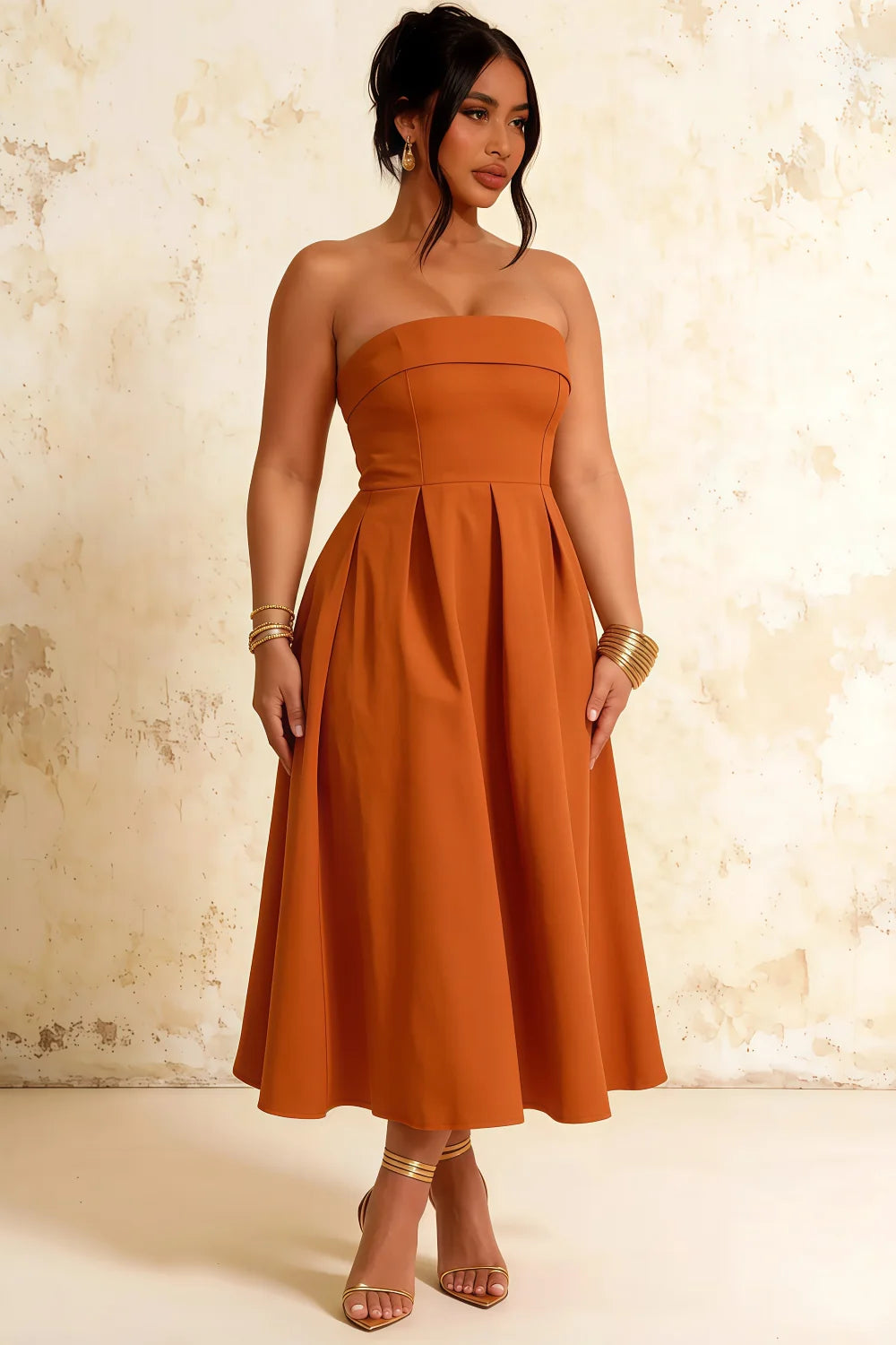 Gwen Bronze Strapless Midi Dress | Elegant Formal Midi Dress