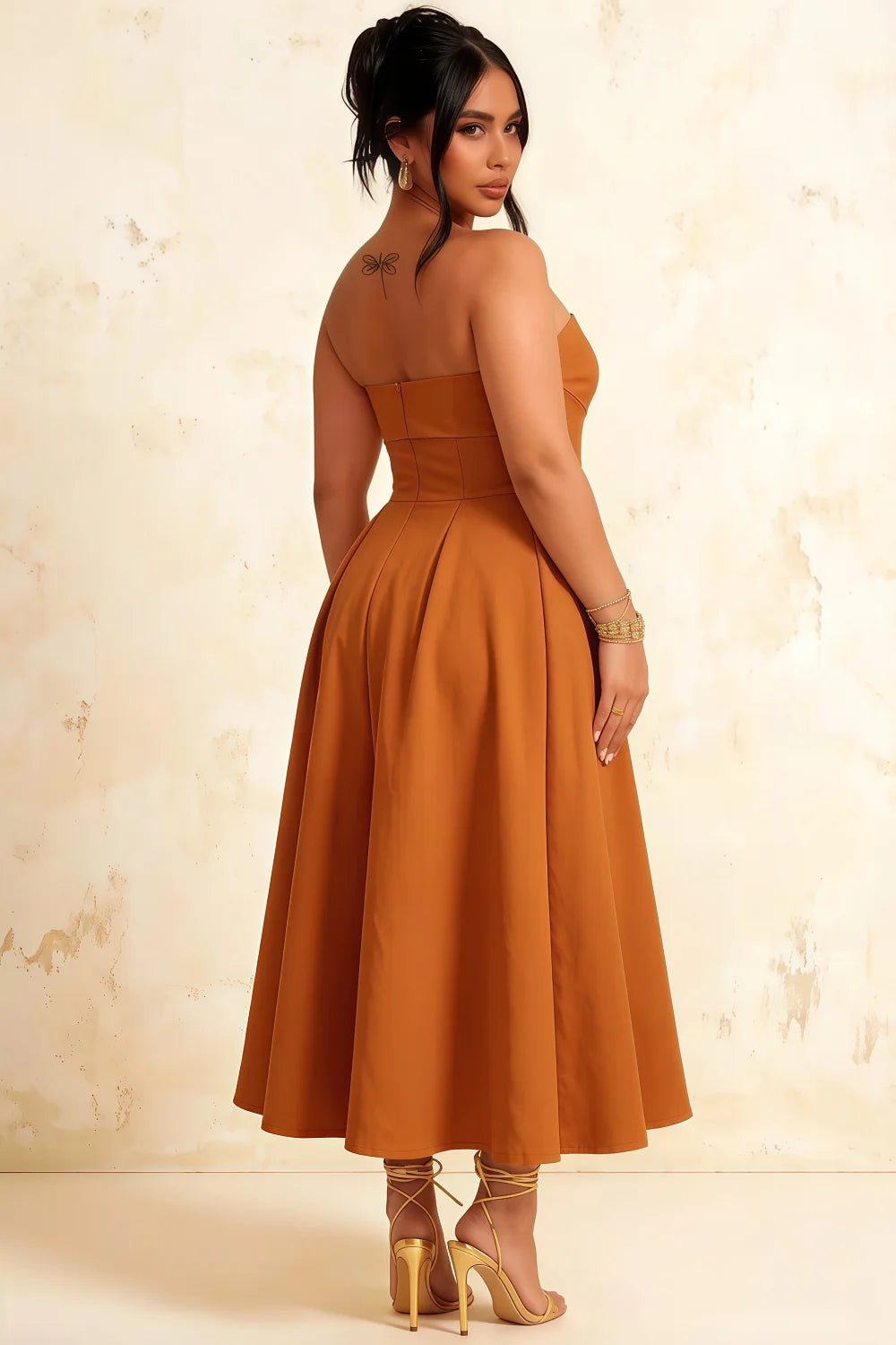 Gwen Bronze Strapless Midi Dress | Elegant Formal Midi Dress