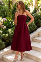 Gwen Burgundy Strapless A Line Midi Dress | Elegant Event Wear
