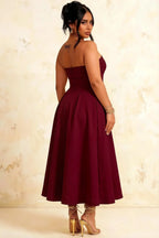 Gwen Burgundy Strapless A Line Midi Dress | Elegant Event Wear