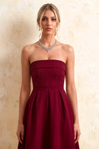 Gwen Burgundy Strapless A Line Midi Dress | Elegant Event Wear