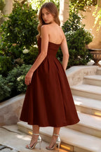 Gwen Chocolate Strapless Midi Dress | Elegant Casual Style