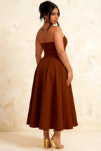 Gwen Chocolate Strapless Midi Dress | Elegant Casual Style