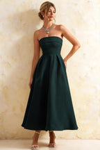Gwen Emerald Green Strapless Dress Midi | Wedding Guest