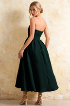 Gwen Emerald Green Strapless Dress Midi | Wedding Guest