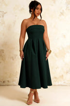 Gwen Emerald Green Strapless Dress Midi | Wedding Guest