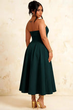 Gwen Emerald Green Strapless Dress Midi | Wedding Guest