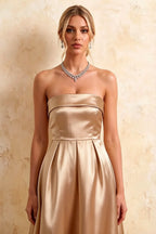 Gwen Gold Strapless Midi Cocktail Dress  | Formal Party Wear