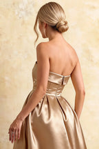 Gwen Gold Strapless Midi Cocktail Dress  | Formal Party Wear