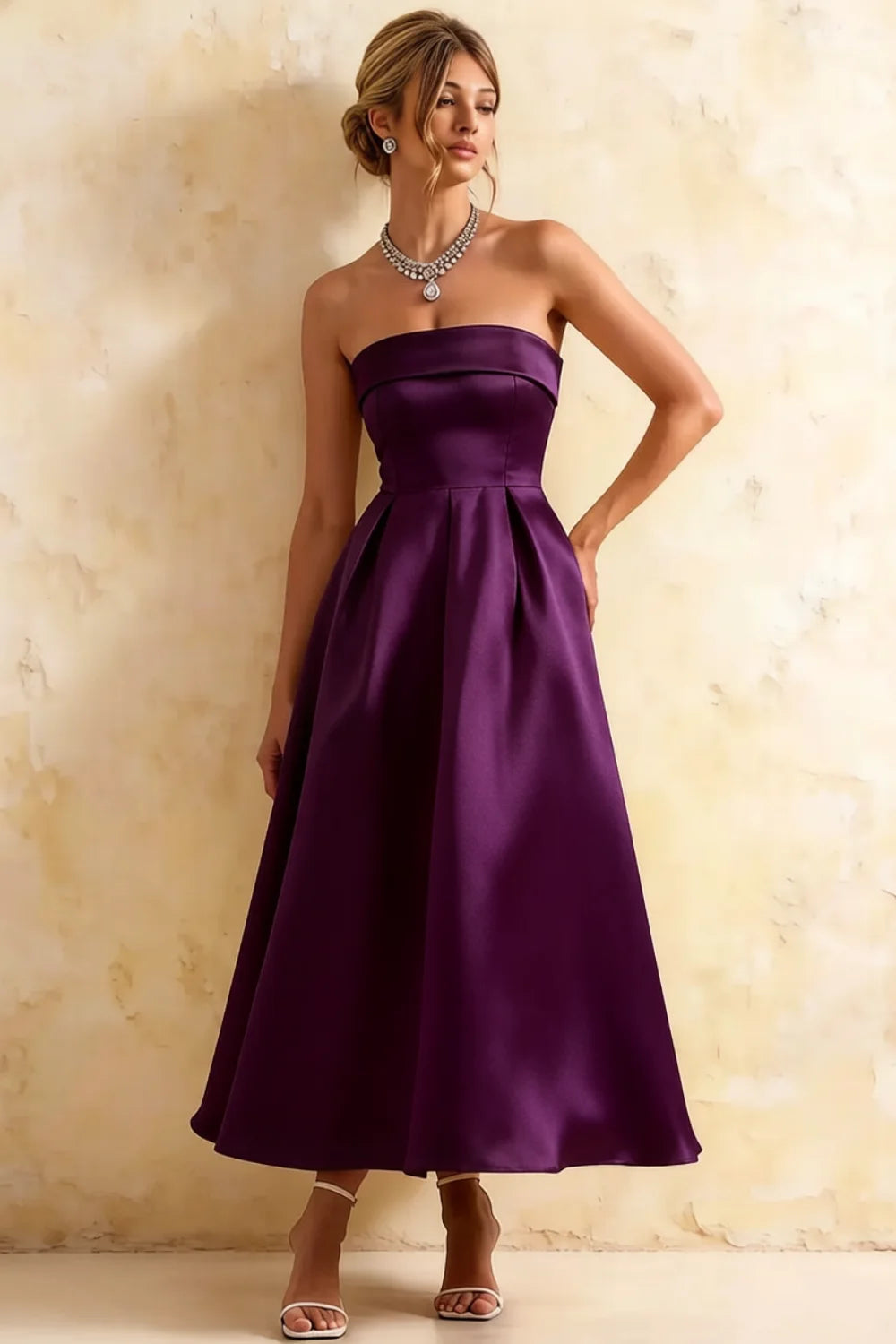 Gwen Grape Strapless Midi Dress Wedding Guest Main image