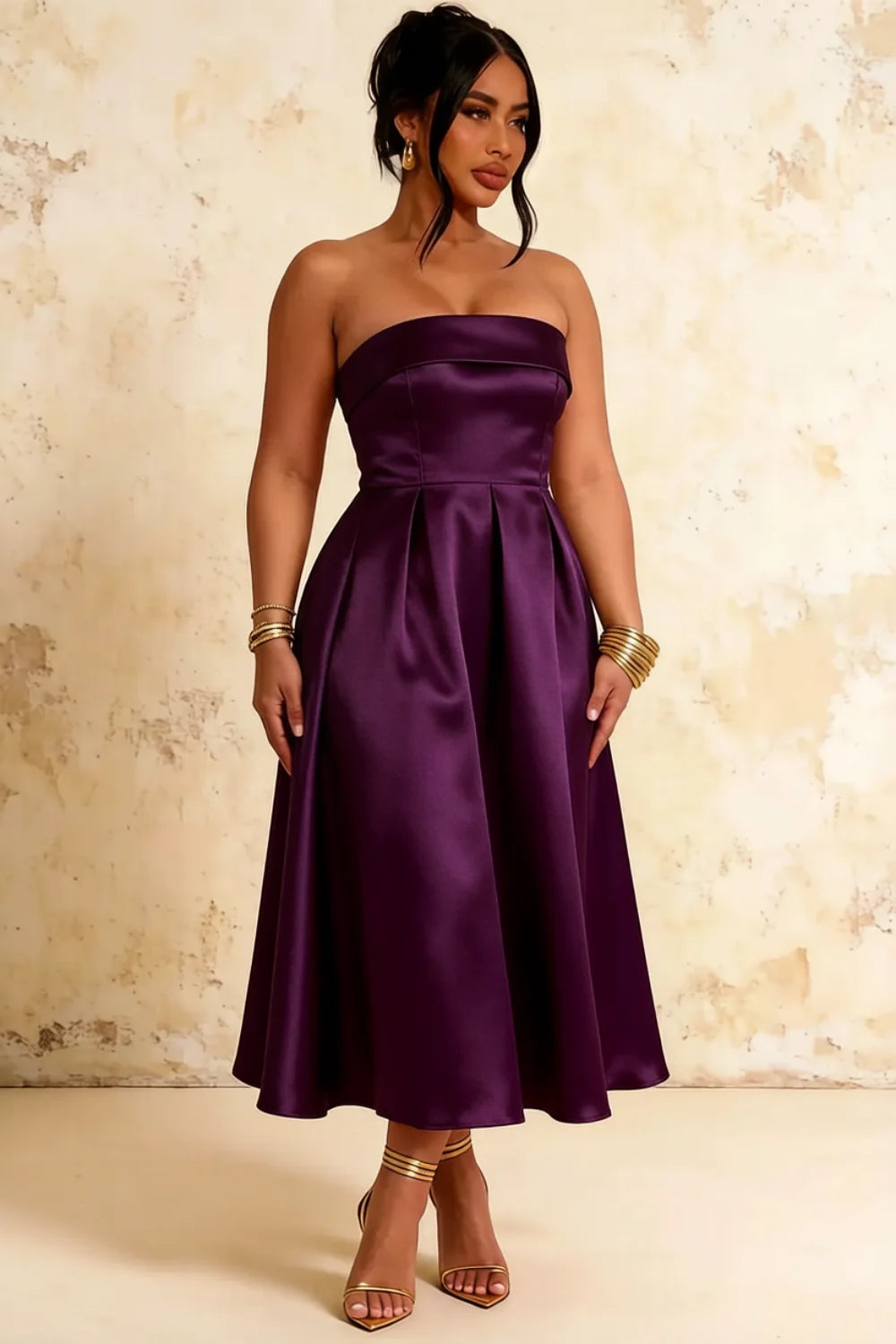 Gwen Grape Strapless Midi Dress Wedding Guest
