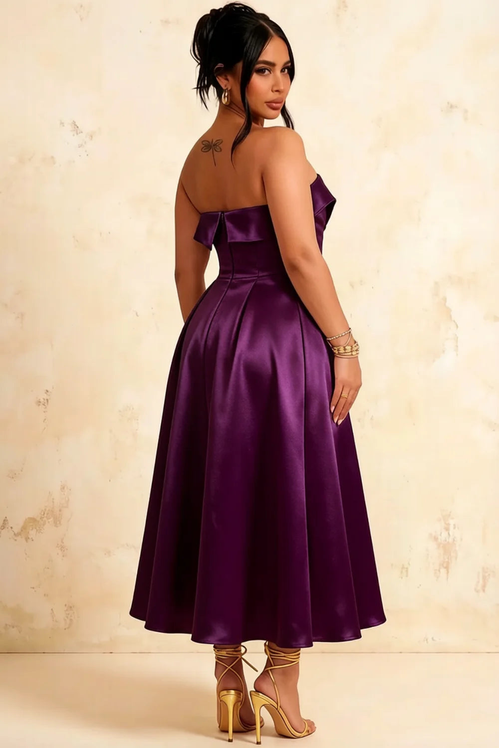 Gwen Grape Strapless Midi Dress Wedding Guest