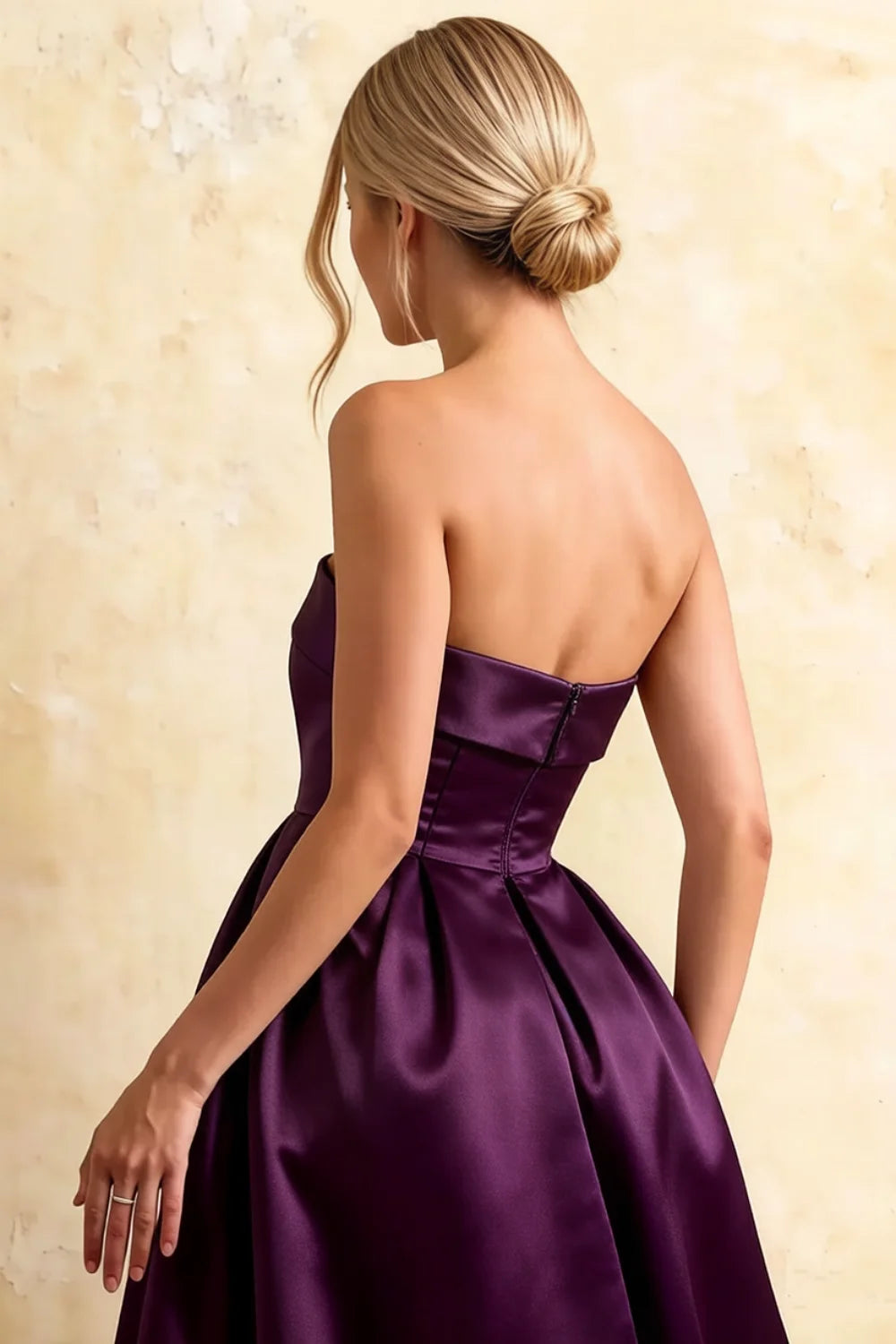 Gwen Grape Strapless Midi Dress Wedding Guest