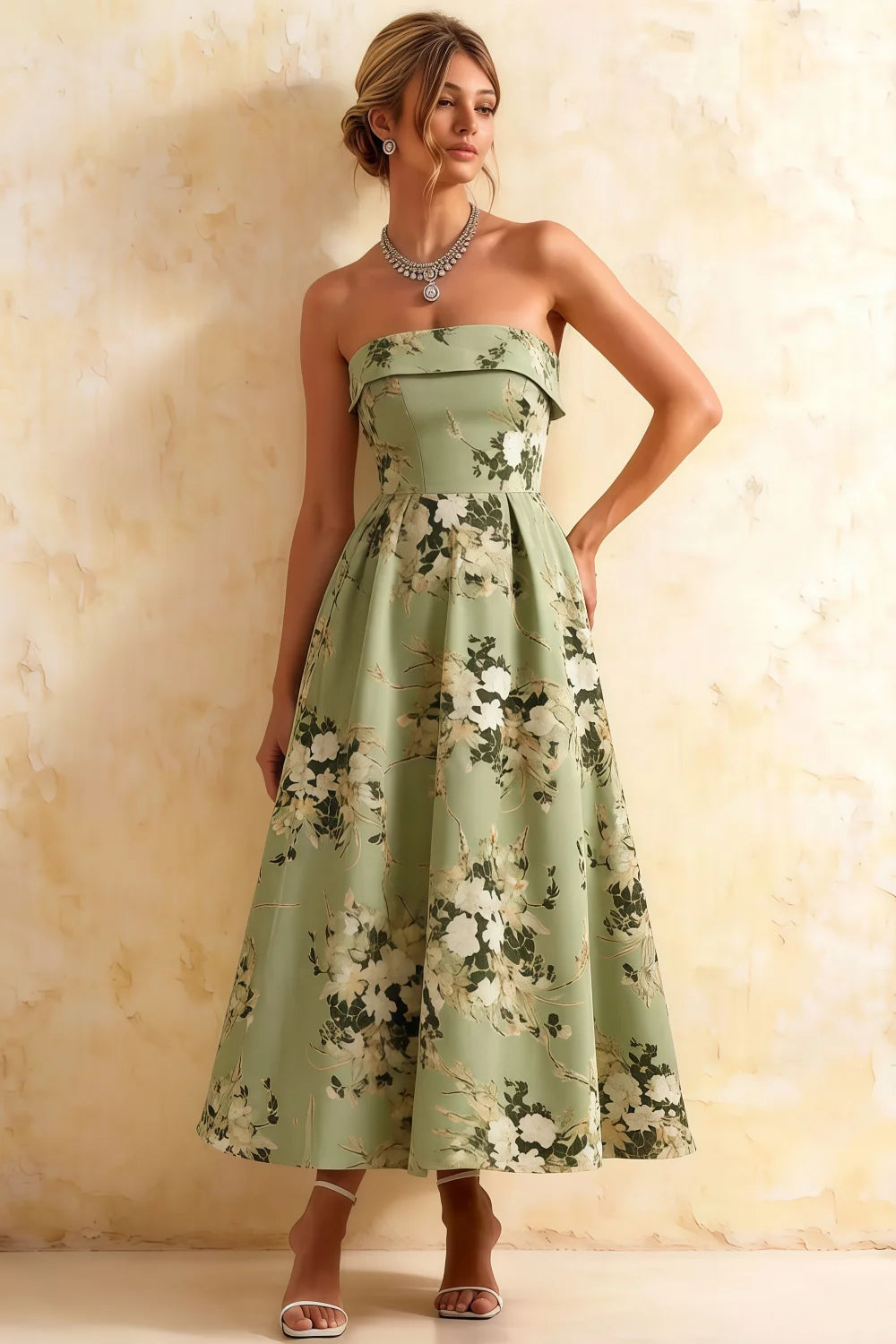 Vestido midi sin tirantes floral verde Gwen de Asos | Elegante para fiesta de graduación Imagen principal del producto