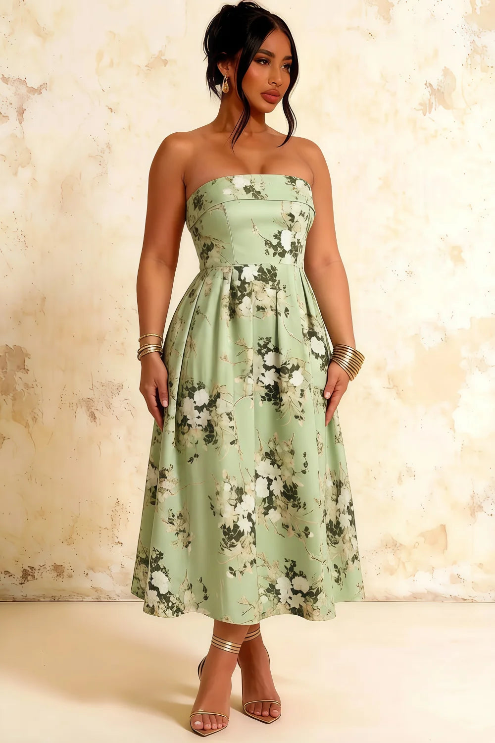 Gwen Green Floral Asos Strapless Midi Dress | Elegant Prom
