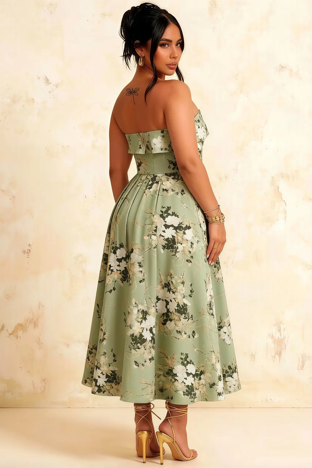 Gwen Green Floral Asos Strapless Midi Dress | Elegant Prom