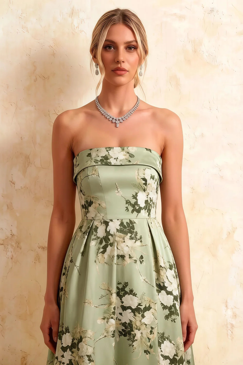 Gwen Green Floral Asos Strapless Midi Dress | Elegant Prom